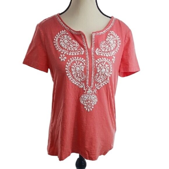 Tommy Hilfiger T Shirt Pink V Neck Short Sleeve Casual Womens Size Medium - Picture 1 of 7